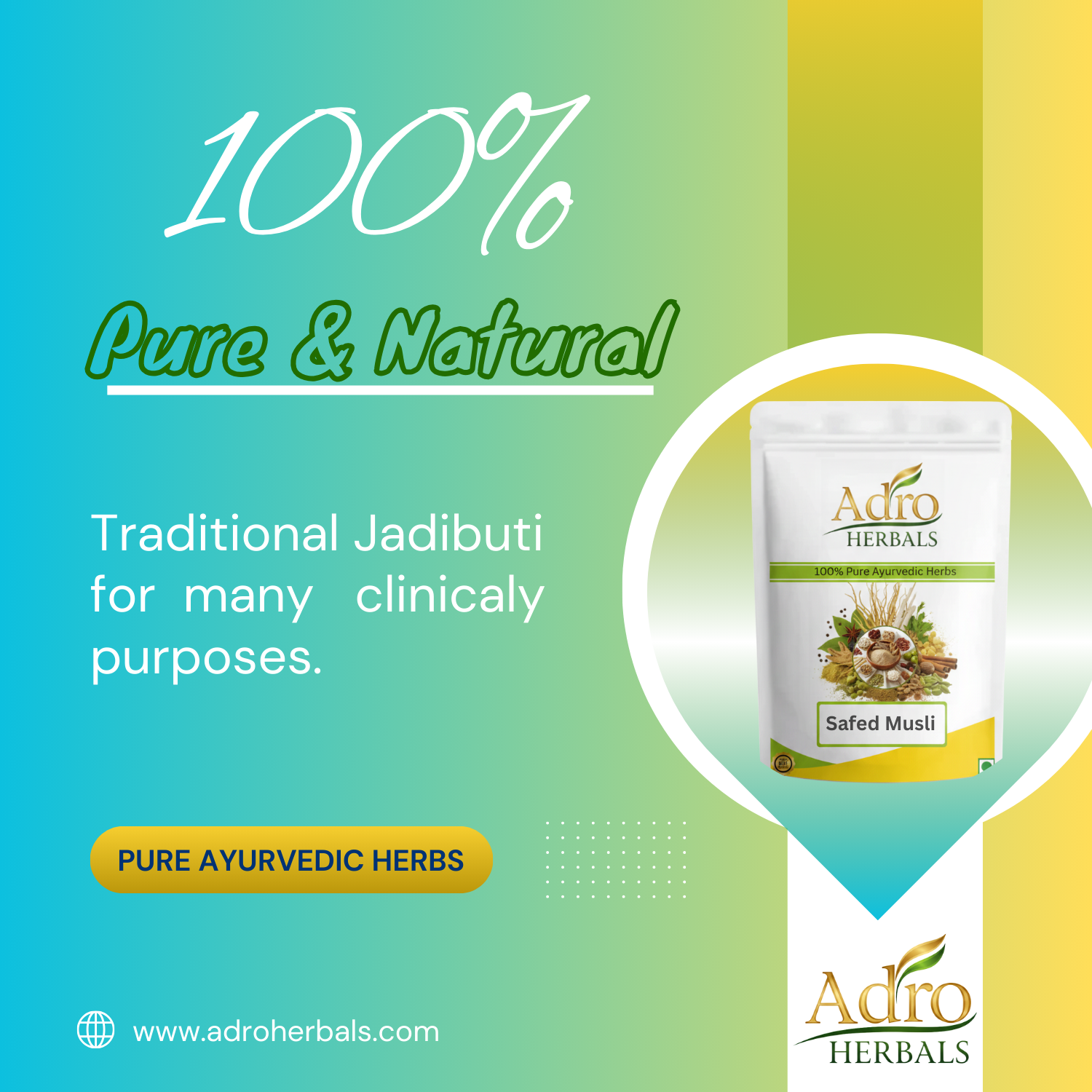 Safed Musli (Jadd) - White Musli (Roots) - Indian Viagra - Chlorophytum Borivilianum by Adro Herbals