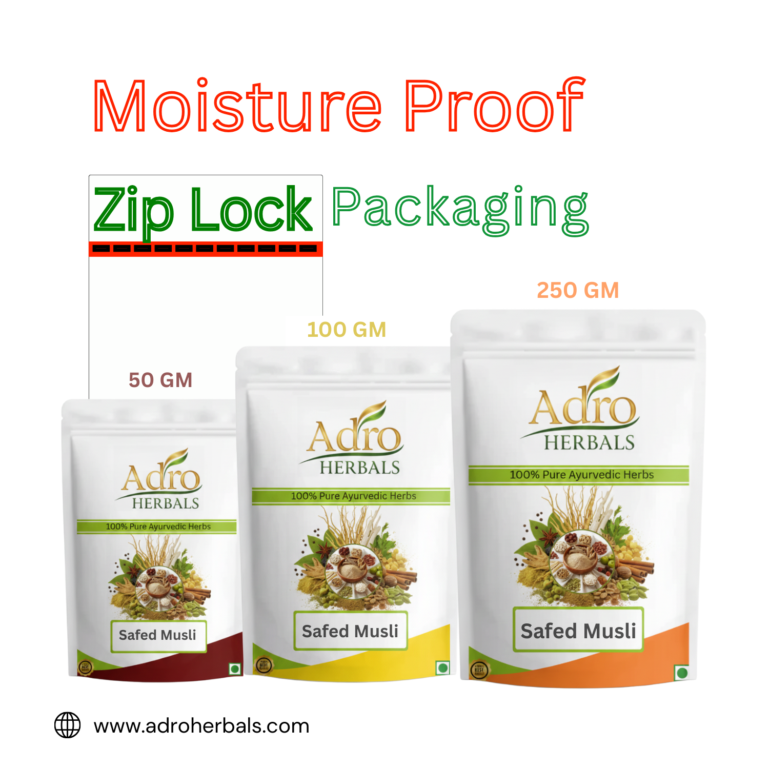 Safed Musli (Jadd) - White Musli (Roots) - Indian Viagra - Chlorophytum Borivilianum by Adro Herbals