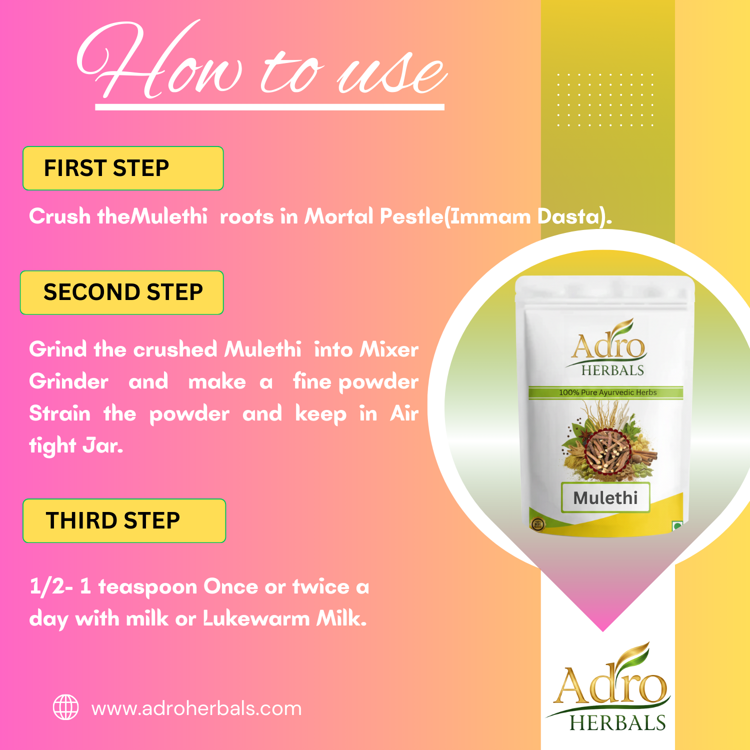 Mulethi (Jadd) - Licorice (Root) - Yashtimadhu - Athimadhuram - Mulhati - Jethimadh - Aslussoos - Glycyrrhiza Glabra by Adro Herbals