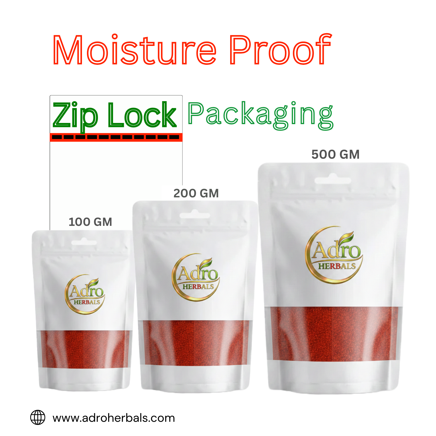 Adro Herbals Red Chilli Powder | Kashmiri Lal Mirch with Mild Heat | Fine-Ground, Flavourful Red Chilli Powder for Everyday Indian Cooking